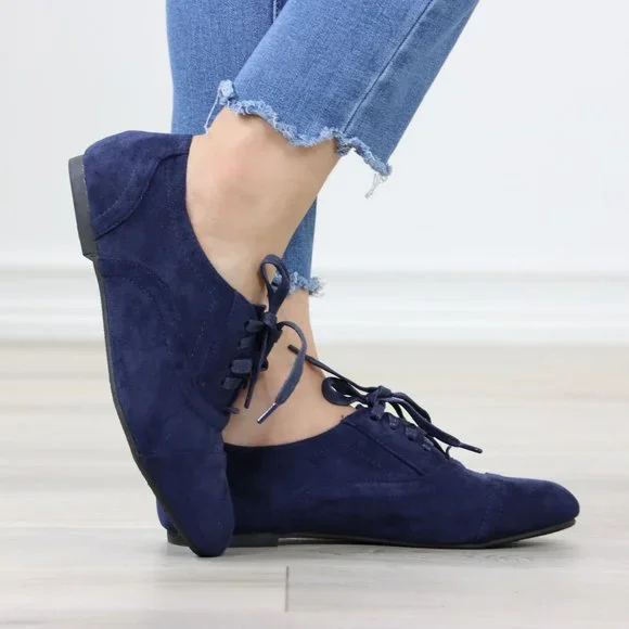 Shoes Navy Faux Suede Lace Up Oxford Style Shoes Flats Poshmark